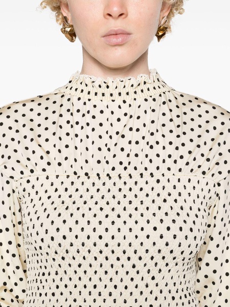 polka dot-print shirred blouse