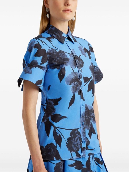 floral-print flare-sleeve poplin shirt