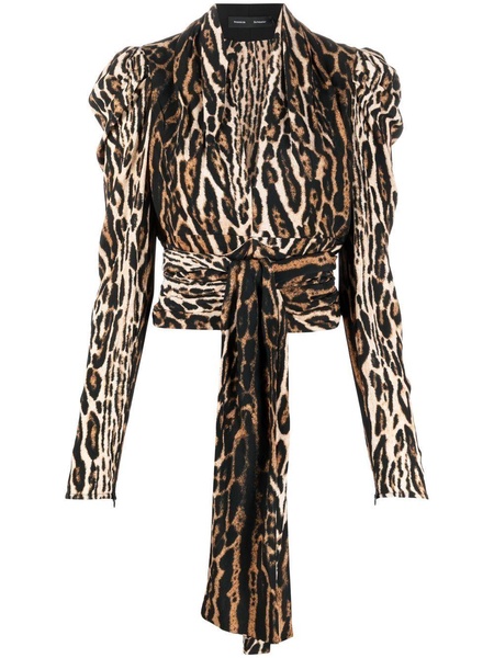 leopard-print crepe de chine V-Neck top