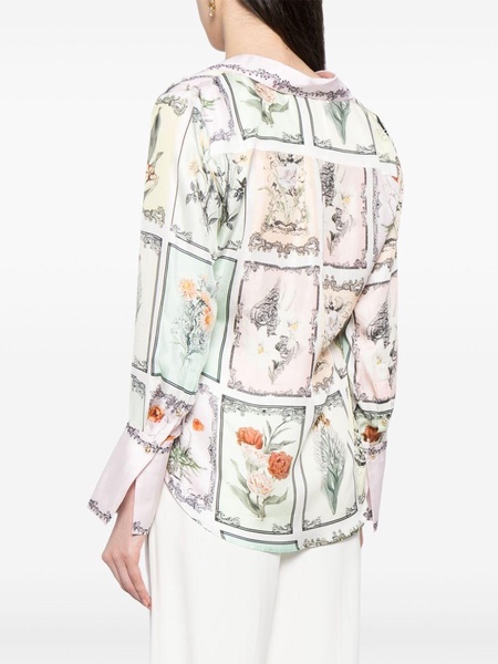 botanical-print silk shirt