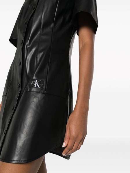 faux-leather short-sleeve minidress