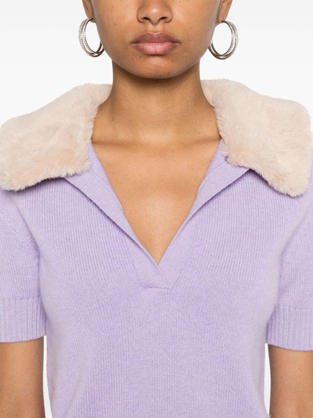 faux fur-collar knit top