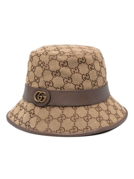 Leather-Trimmed Monogrammed Canvas Bucket Hat