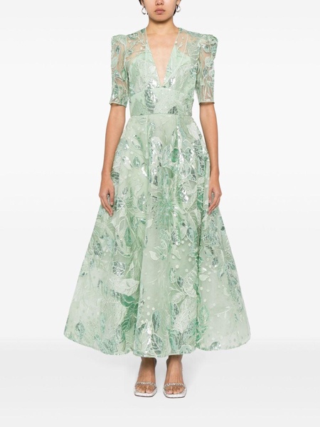 floral-embroidered tulle dress