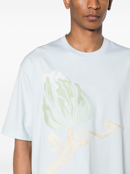 floral-embroidered cotton T-shirt