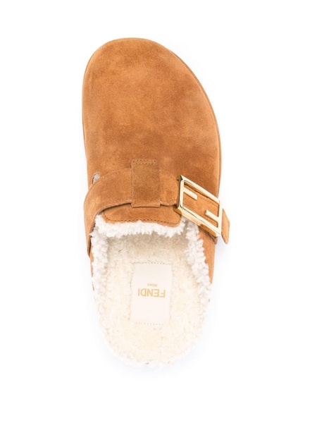 Brown Fendi Feel Suede Slippers