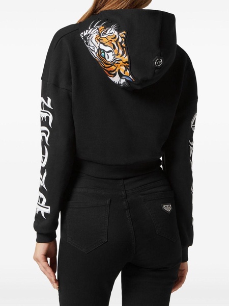 logo-embroidered cropped hoodie