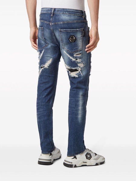 distressed-effect mid-rise slim-cut jeans