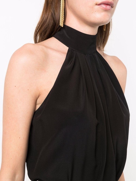 high-neck chiffon top