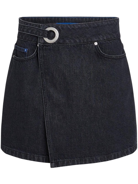 eyelet denim mini skirt