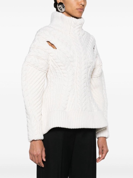 slash-detailing cable-knit jumper