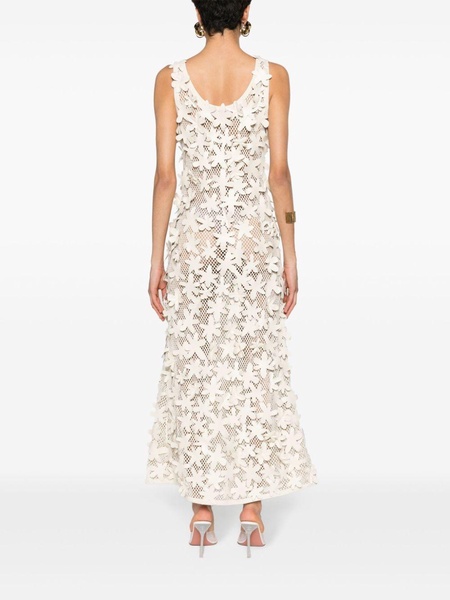 Neutral Floral-Appliquéd Cotton Dress