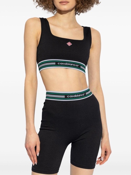 logo-embroidered crop top