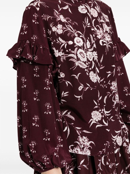 floral-print ruffled silk blouse