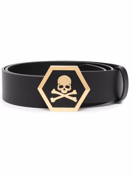 leather skull-buckle belt