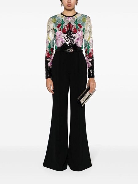 floral-embroidered flared jumpsuit