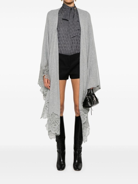 lace-trim knitted cape