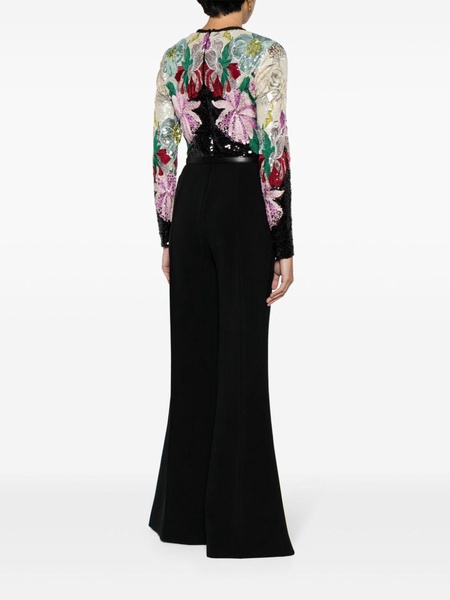 floral-embroidered flared jumpsuit