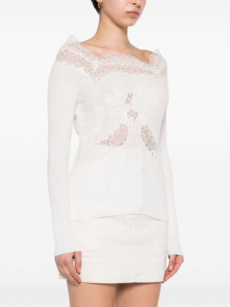 lace-panel knitted top