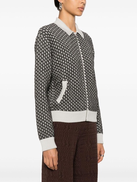 patterned-jacquard zipped cardigan