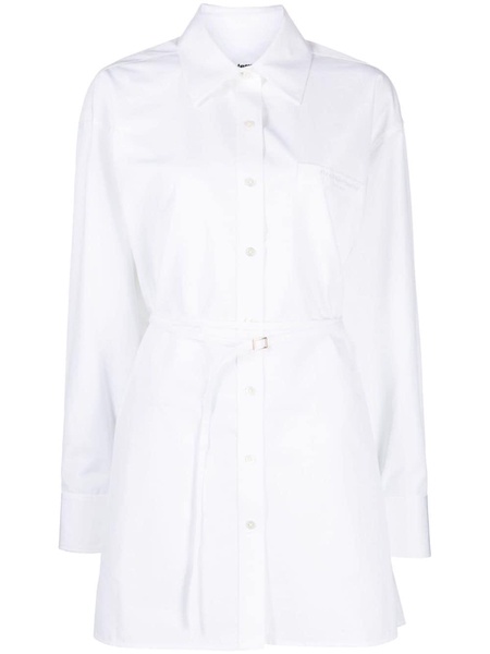 logo-embroidered belted shirt dress