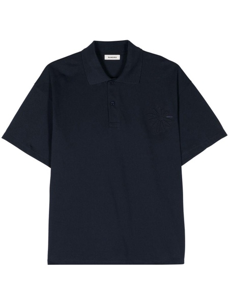 floral-appliqué cotton polo shirt