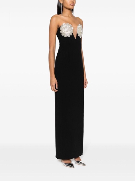 floral-appliqué crystal-embellished maxi dress