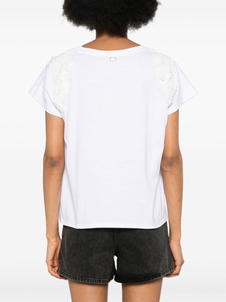 floral-appliqué cotton T-shirt