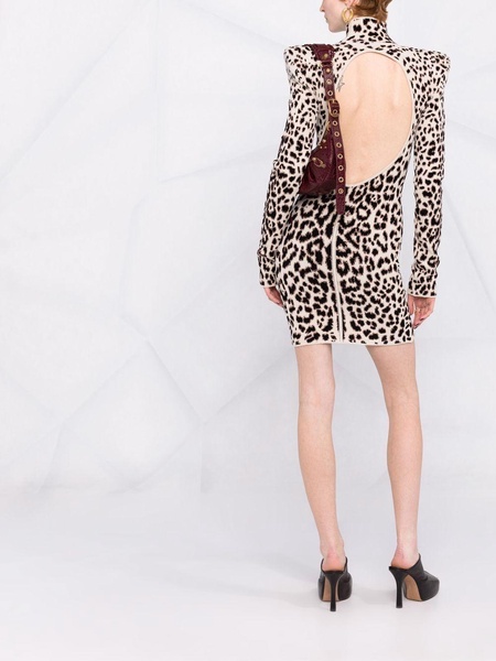 structured-shoulder leopard dress