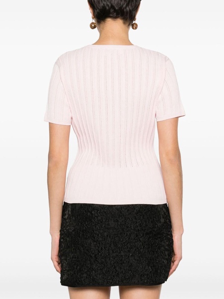 short-sleeve pointelle-knitted top