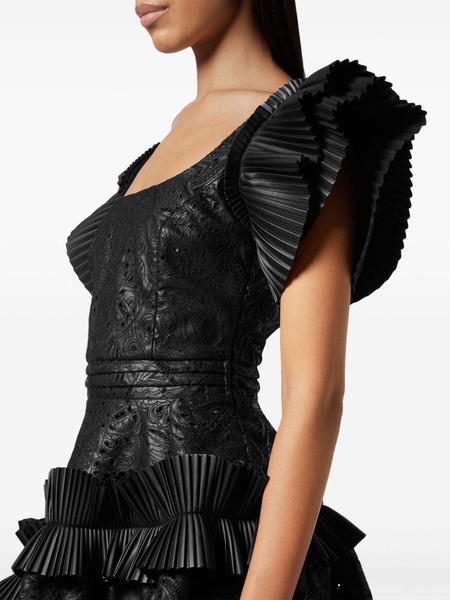 ruffled faux-leather minidress