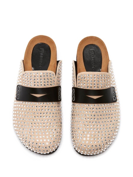 rhinestone-embellished leather slippers 