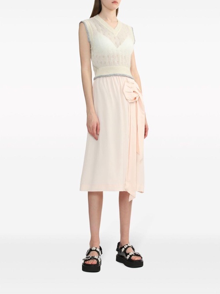 rose-appliqué draped-detail midi skirt