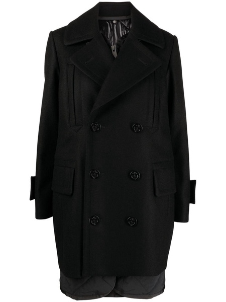 layered double-breasted wool coat