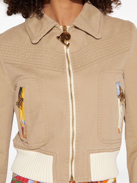 patterned-trim cotton bomber jacket