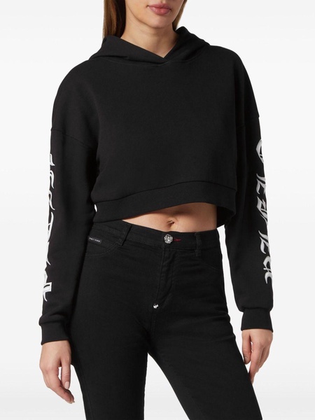 logo-embroidered cropped hoodie