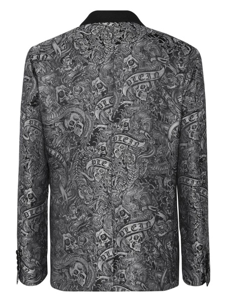 tattoo-print twill blazer