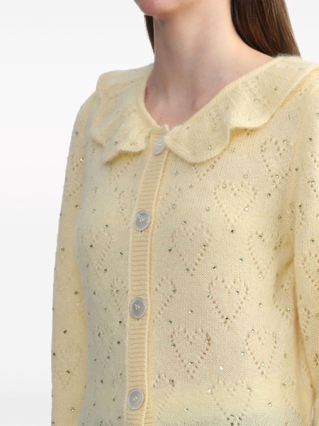 heart-perforated ruffled-neck cardigan