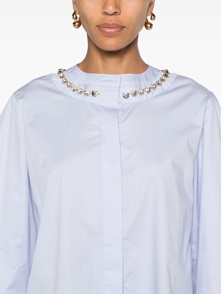 crystal-neckline cropped shirt