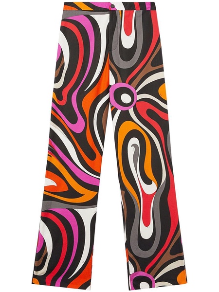 wave-print silk high-waist trousers 