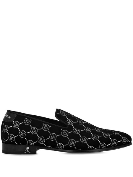 rhinestone-monogram velvet loafers