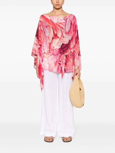 plumage-print short kaftan