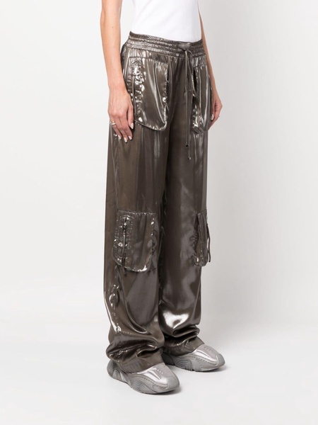 high-waisted high-shine trousers