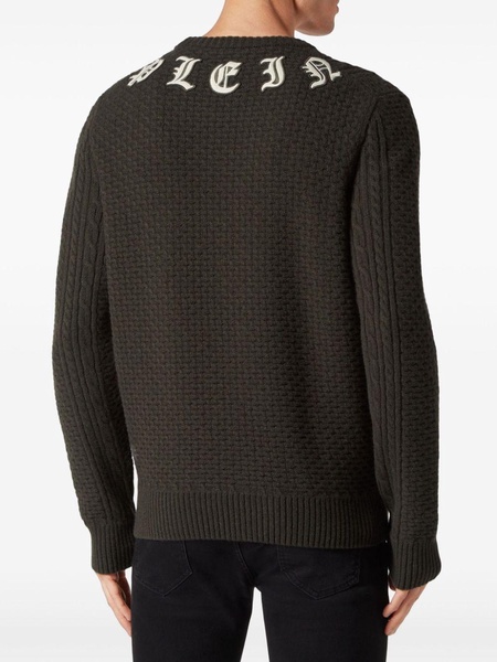 logo-appliqué cable-knit jumper