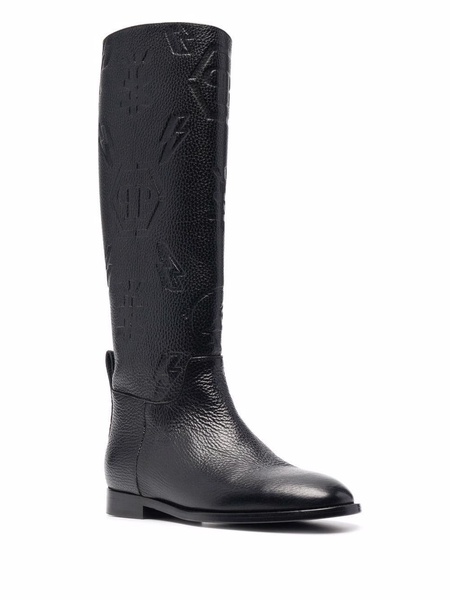 embossed-logo knee-high boots 