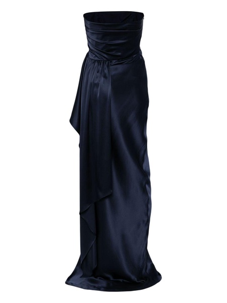 strapless gathered silk gown 