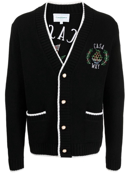 logo-embroidered merino wool cardigan