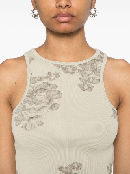 lace-print ribbed tank top 