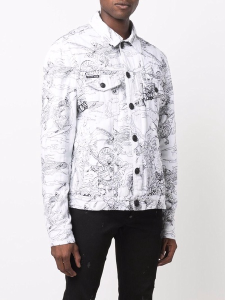 skeleton-tattoo print denim jacket