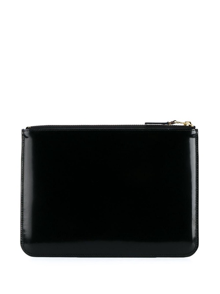 logo-debossed leather clutch bag